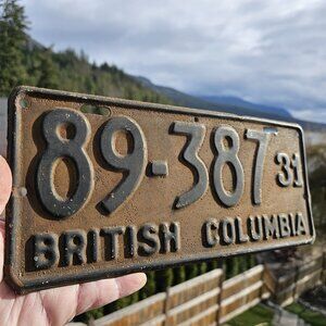 1931 British Columbia BC Canada License Plate Nice Rare Collector's Piece